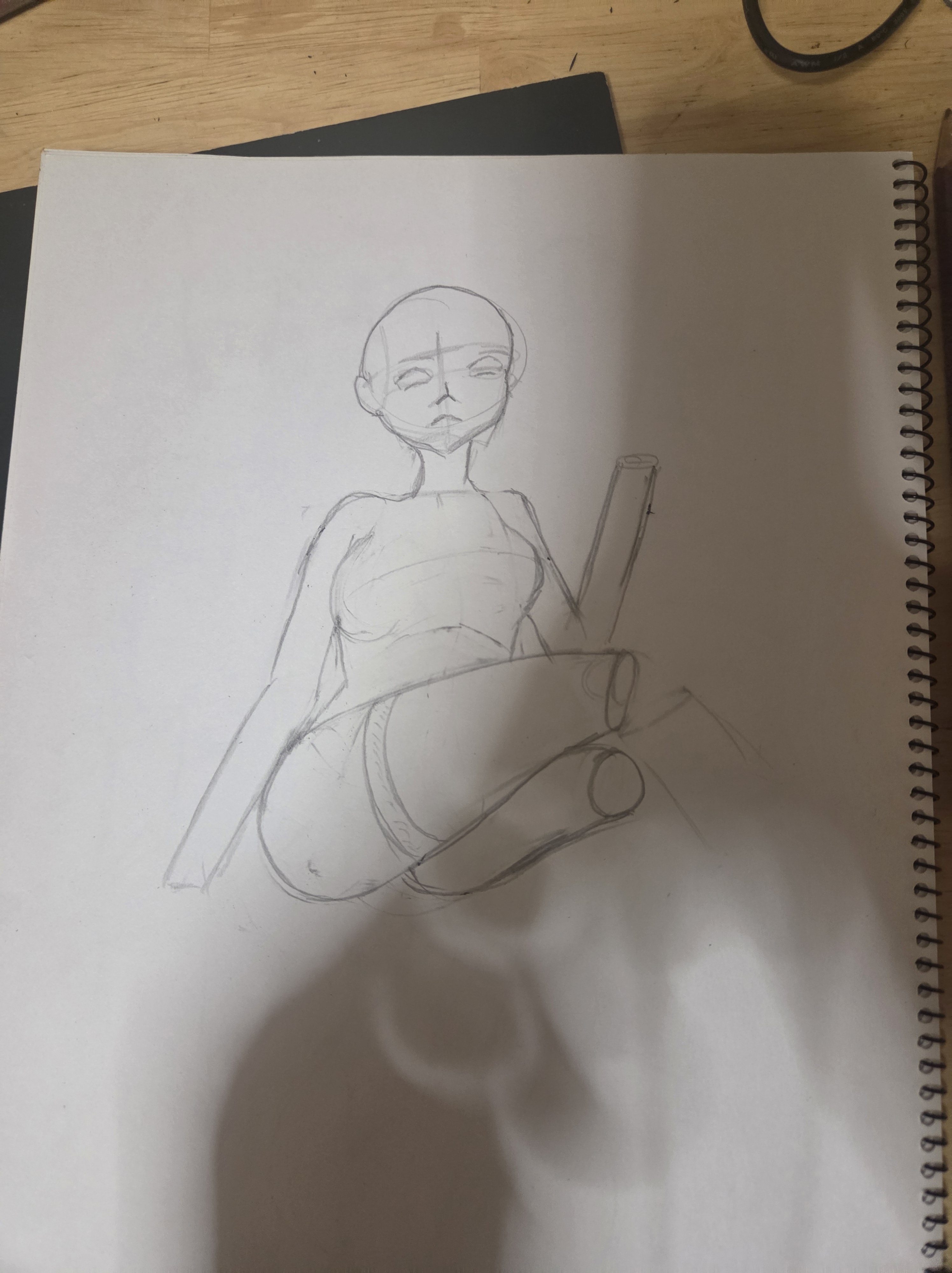 Second rough sketch focusing on basic body structure without arm, hair, or clothing details